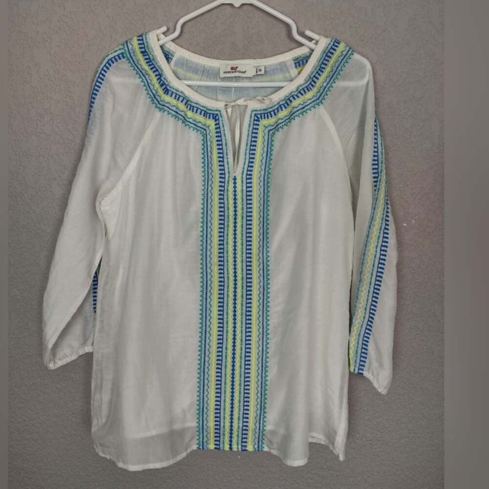 Vineyard Vines Embroidered Silk Blend Tassel Tunic Top Size XS - Picture 11 of 12